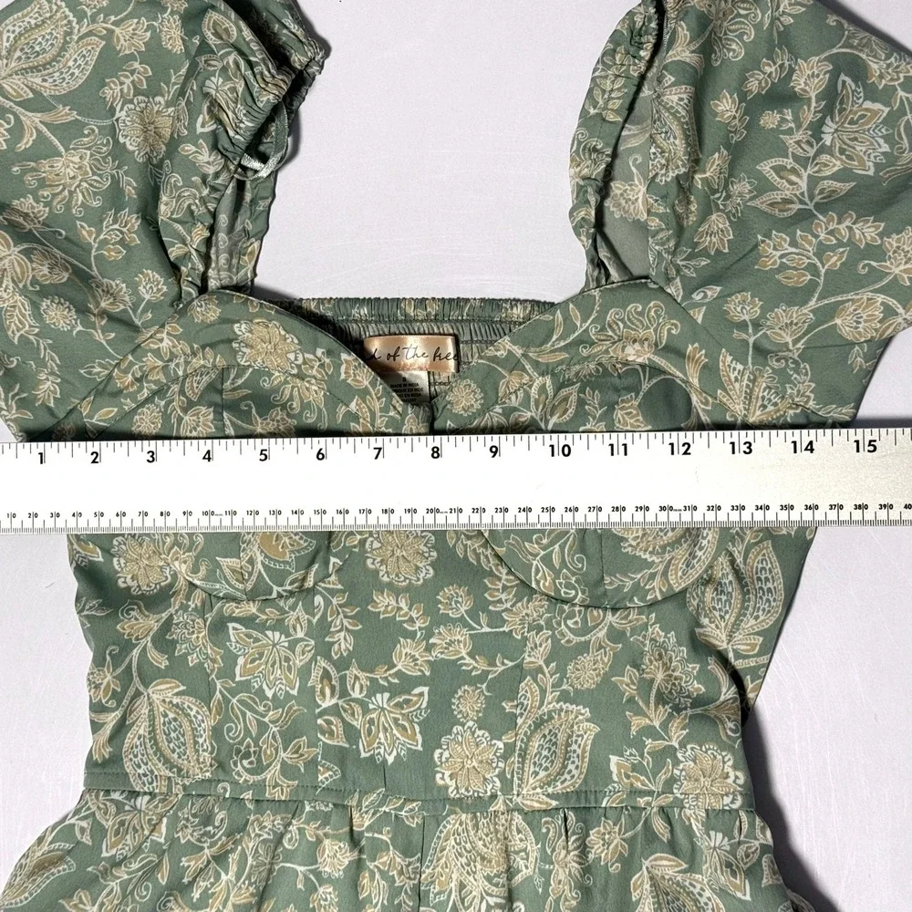 Band of the Free Sage Ivory Floral Puff Sleeve Wide Leg Jumpsuit‎ S